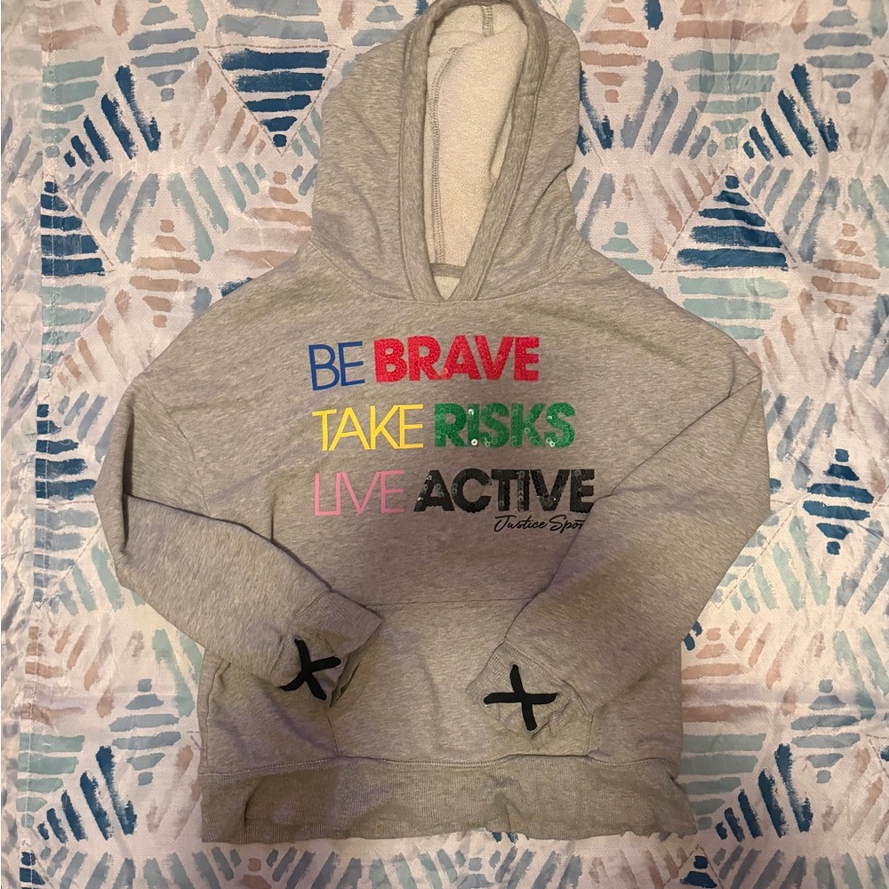 Justice Gray Hoodie with Colorful Motivational Text